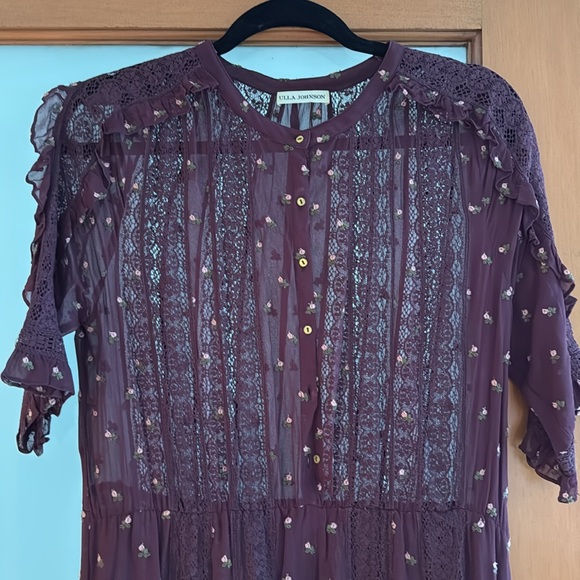 ULLA JOHNSON bordeau button down dress in floral ditsy print size 8 - Picture 6 of 11